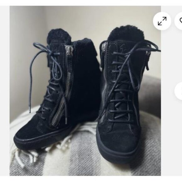 Giuseppe Zanotti Effie Suede/Shearling Trim High-Top Sneakers Black US 39 8.5 - Picture 5 of 10